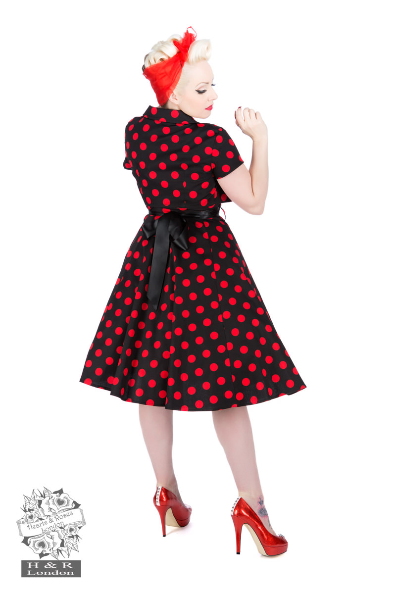 Black Red Big Dot Swing Dress With Bolero